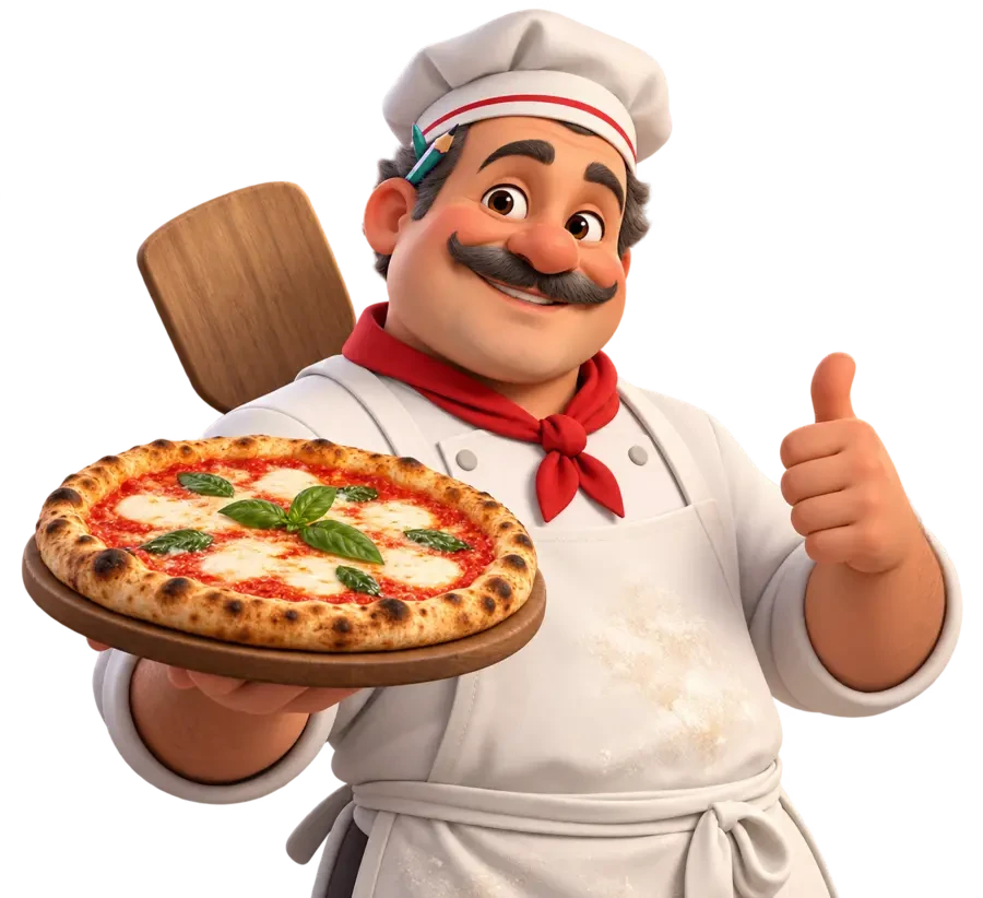 Personaggio 3D pizzaiolo con pizza