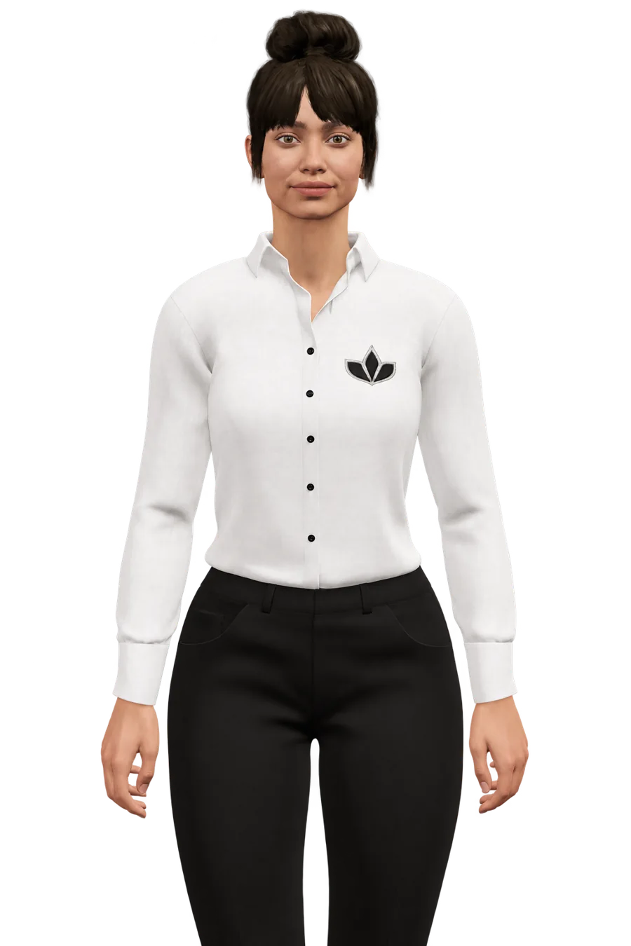 Illustrative 3D avatar in a white shirt